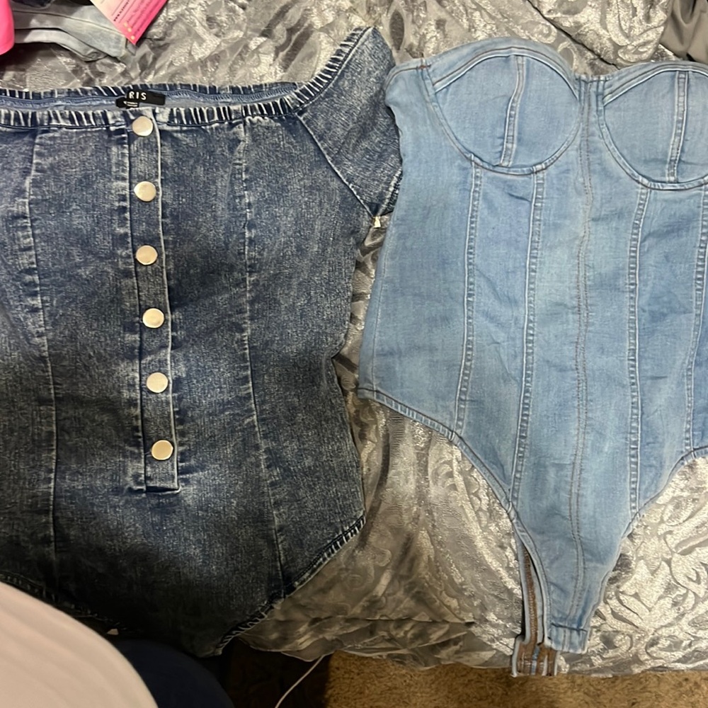 2 denim bodysuits for 1